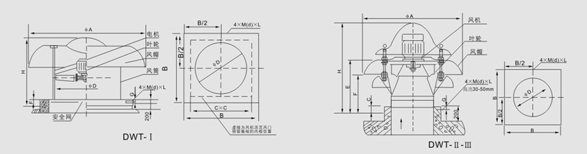 DWT系列低噪聲軸流屋頂通風機主要技術參數